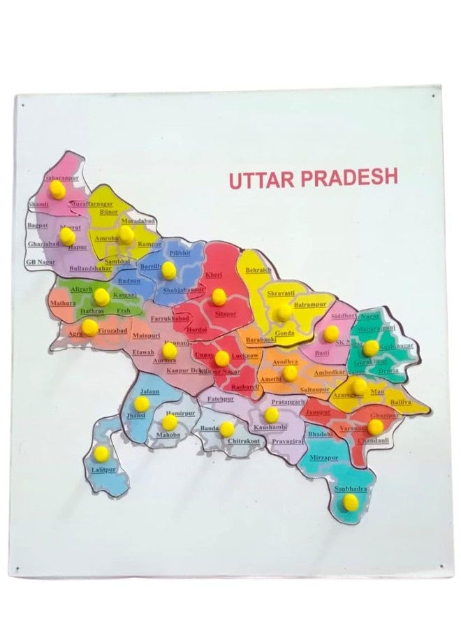FUTUREZ KEY Uttar Pradesh Map Puzzle, Educational Geography Learning Toy, Colorful Districts with Knobs - Image 2